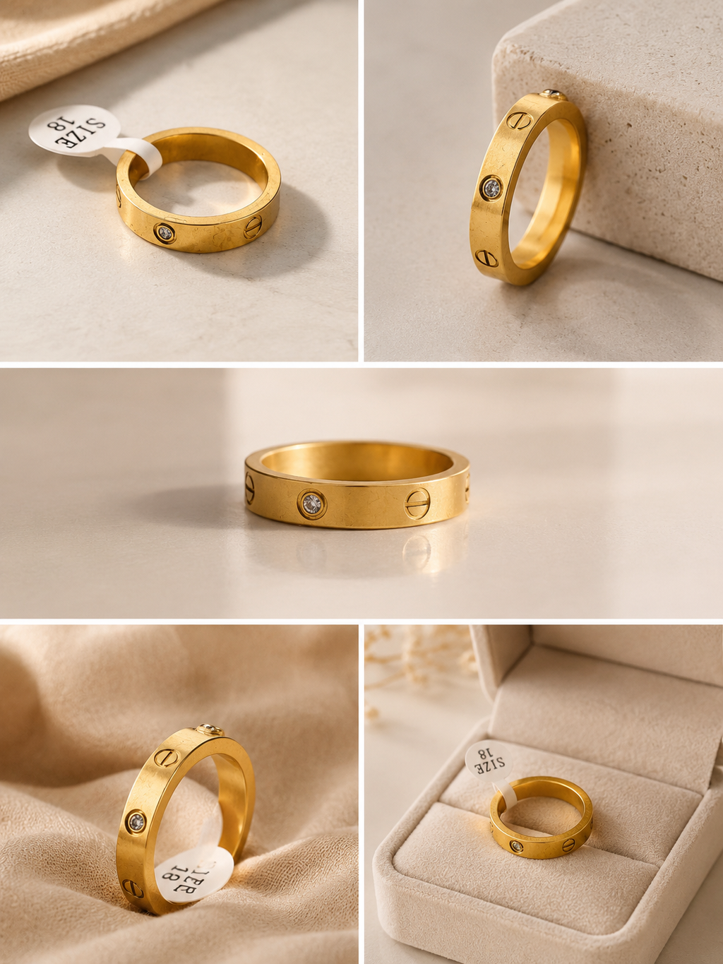 18 mm Minimal Crystal & Screw Design Ring- Stainless Steel