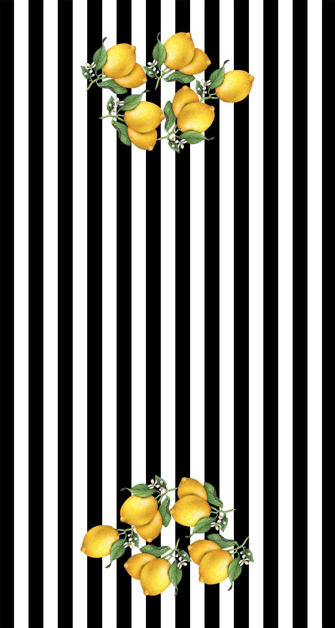 Black-White Lemon Design Latex Water Resistant Washable Area Rug