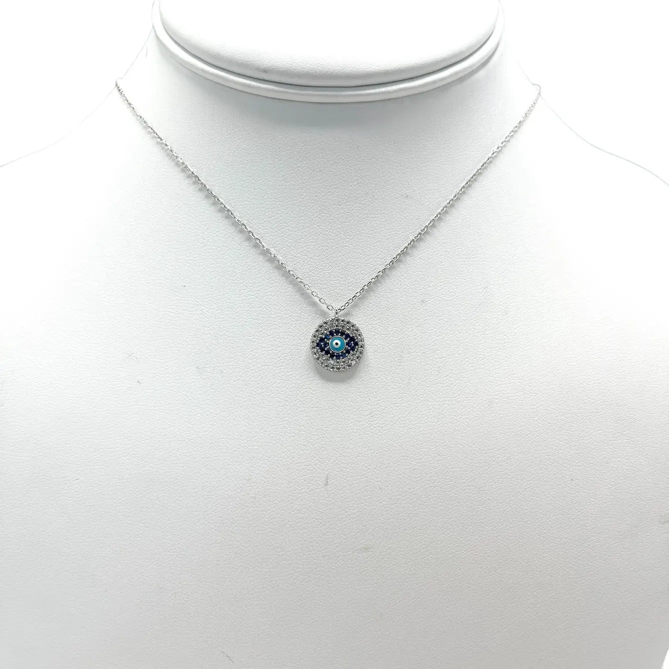 925 Sterling Silver - Round Silver Plated Evileye Necklace