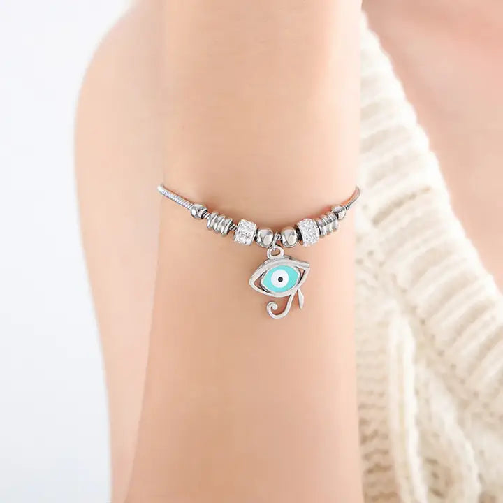 Oval Evil Eye Bracelet | Stainless Steel | Protective Charm
