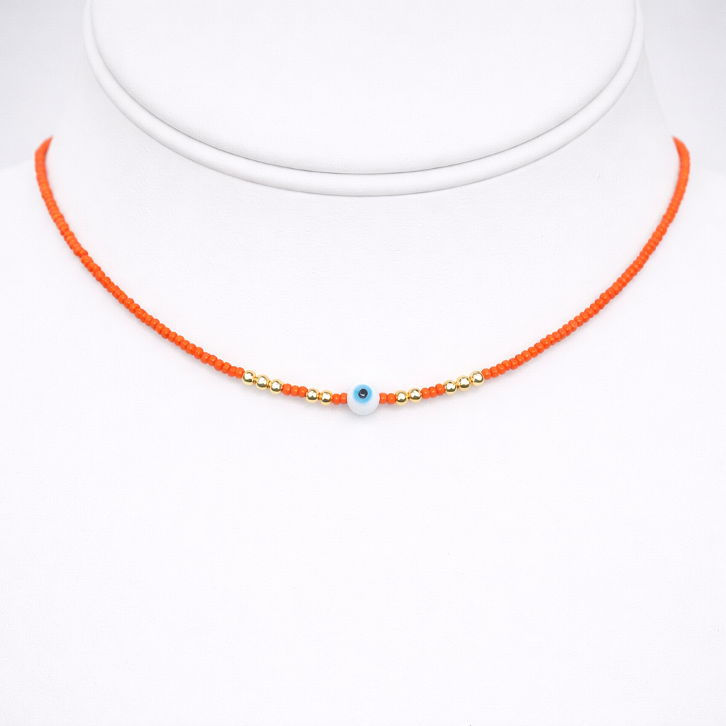 White Evil Eye Beaded Necklace - Handcrafted Turkish Jewelry