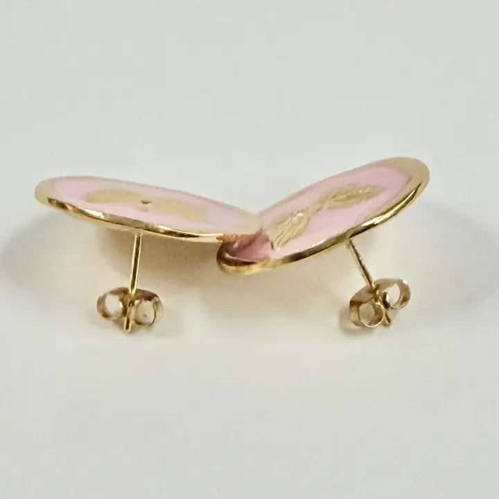 Stainless Steel Gold Pink Enamel Butterfly Stud Earrings