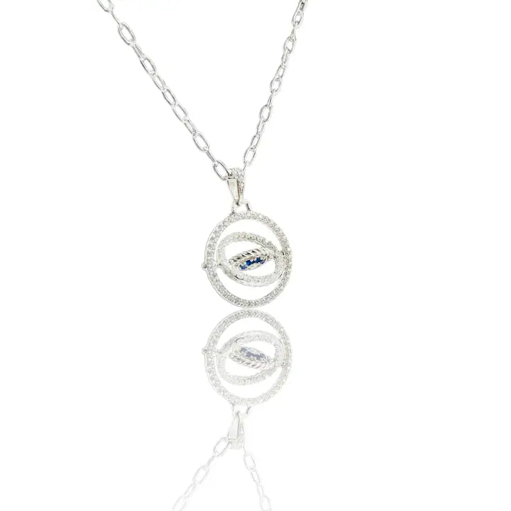 925 Sterling Silver - Large Round Oval Evileye Necklace