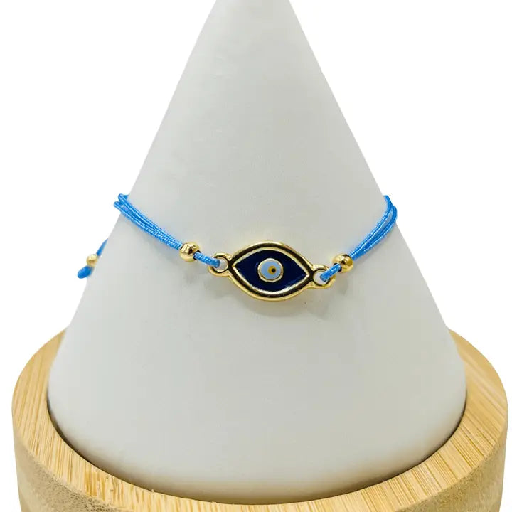 Gold Plated Navy Oval Evileye Bracelet