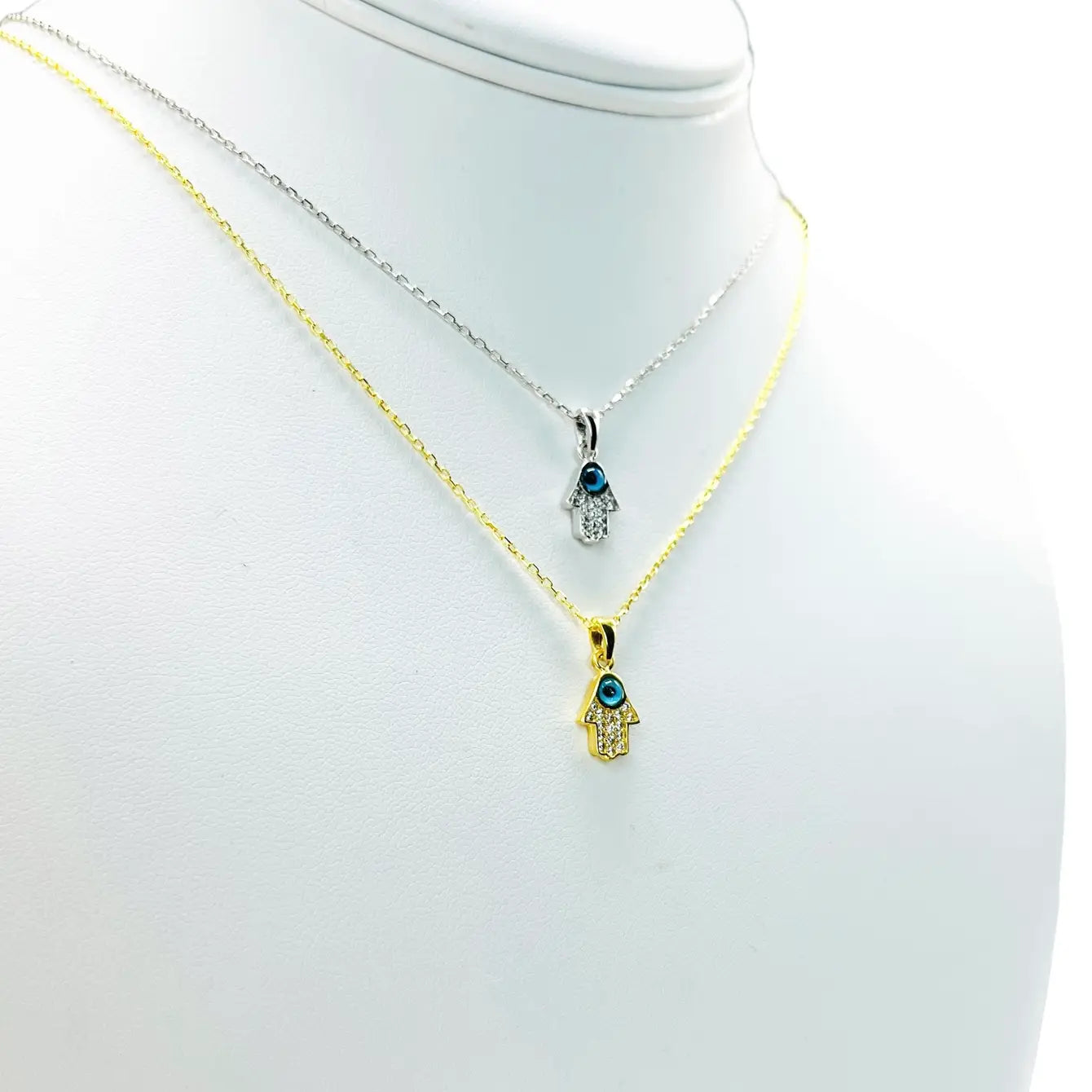 925 Sterling Silver -  Evil Eye Mini Hamsa Necklace