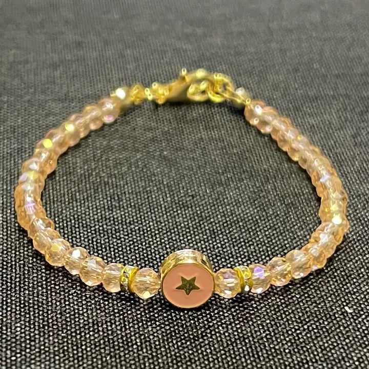 Crystal Beaded Bracelet with Star  Charm - 6 Color Options 