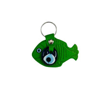 Load image into Gallery viewer, Leather Fish Evileye Keychain - Set of 11 Colors

