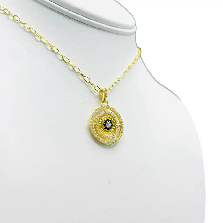 925 Sterling Silver - Large Round Oval Evileye Necklace