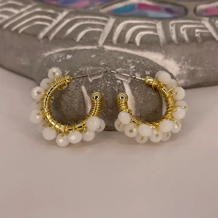 Colorful Crystal Beaded Hoop Earrings – Gold Wire