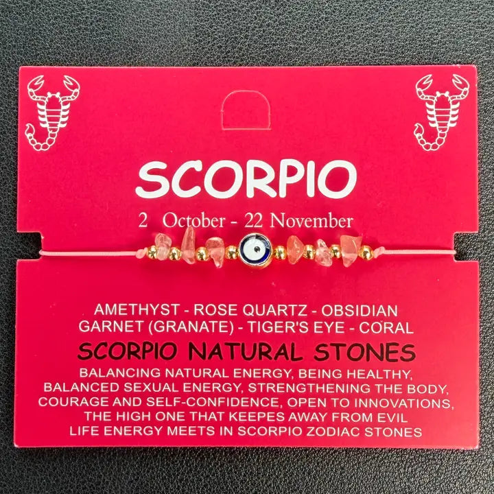 Card Bracelet | Zodiac Bracelet | Natural Stone Evil Eye