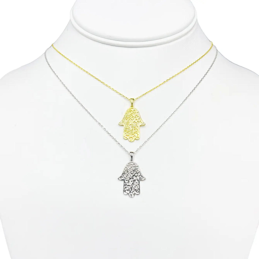 925 Sterling Silver Gold Plated Patterned Hamsa Necklace