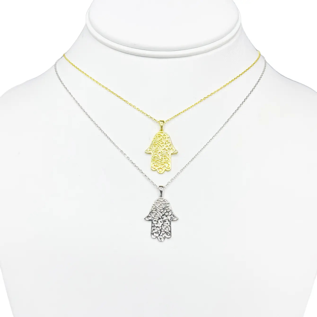 925 Sterling Silver Gold Plated Patterned Hamsa Necklace