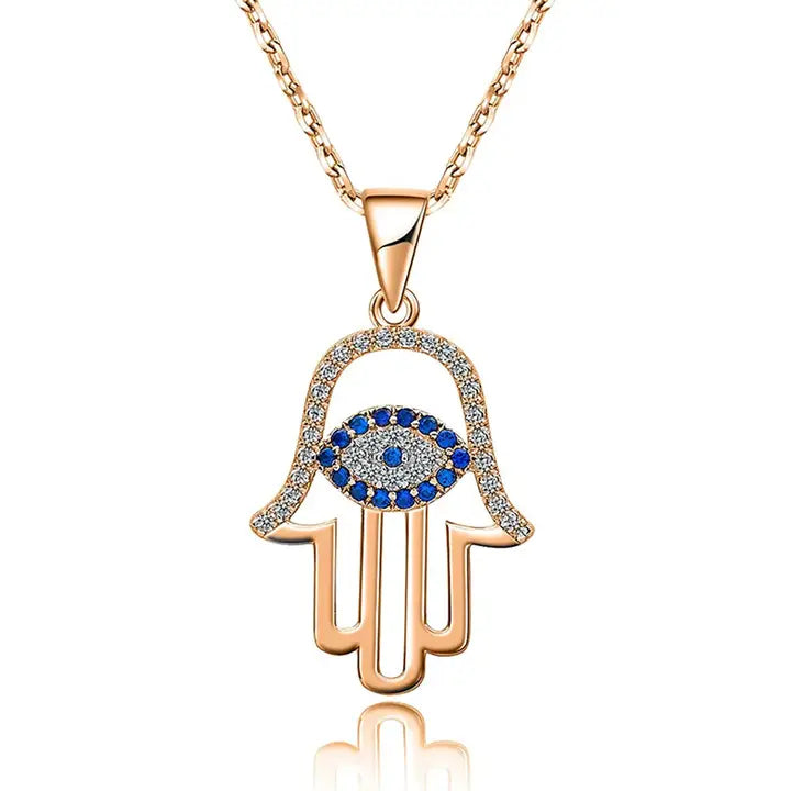 925 Sterling Silver Hamsa Hand Necklace with Evil Eye 
