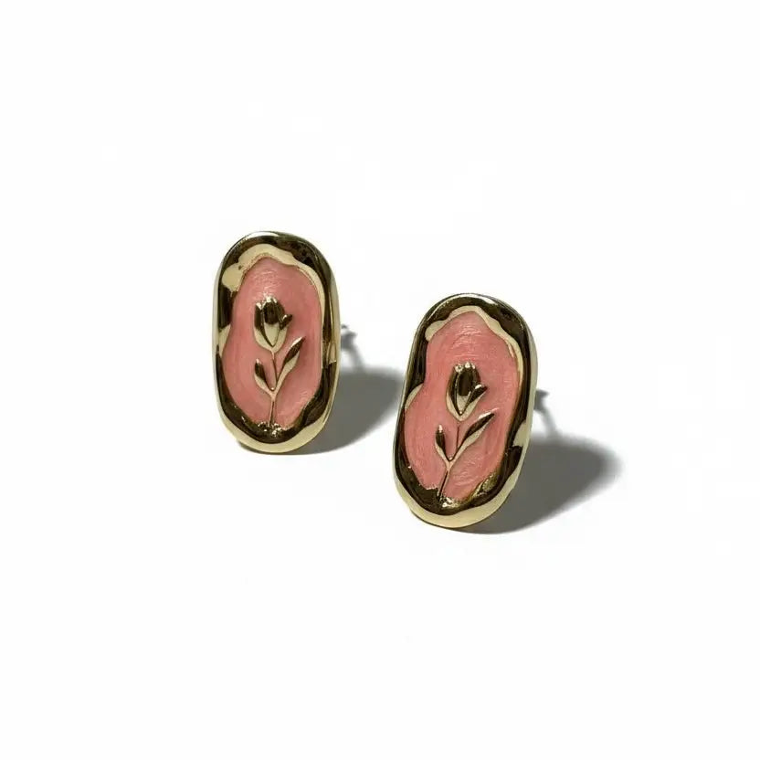 Floral Oval Stud Earrings – 4 Colors