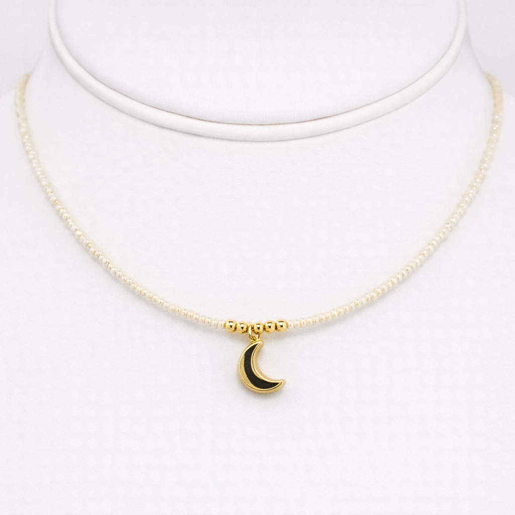 Celestial Moon Pendant Beaded Necklace: Elegant and Mystical