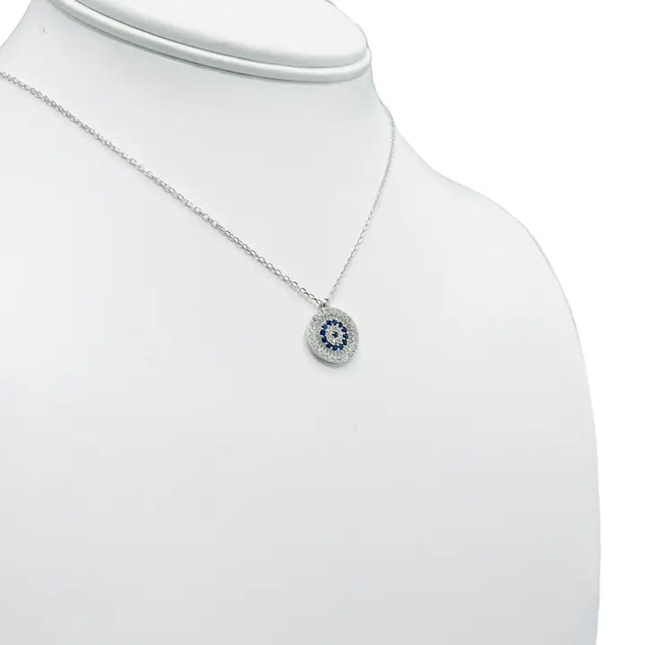 925 Sterling Silver - Round Navy Evileye Necklace