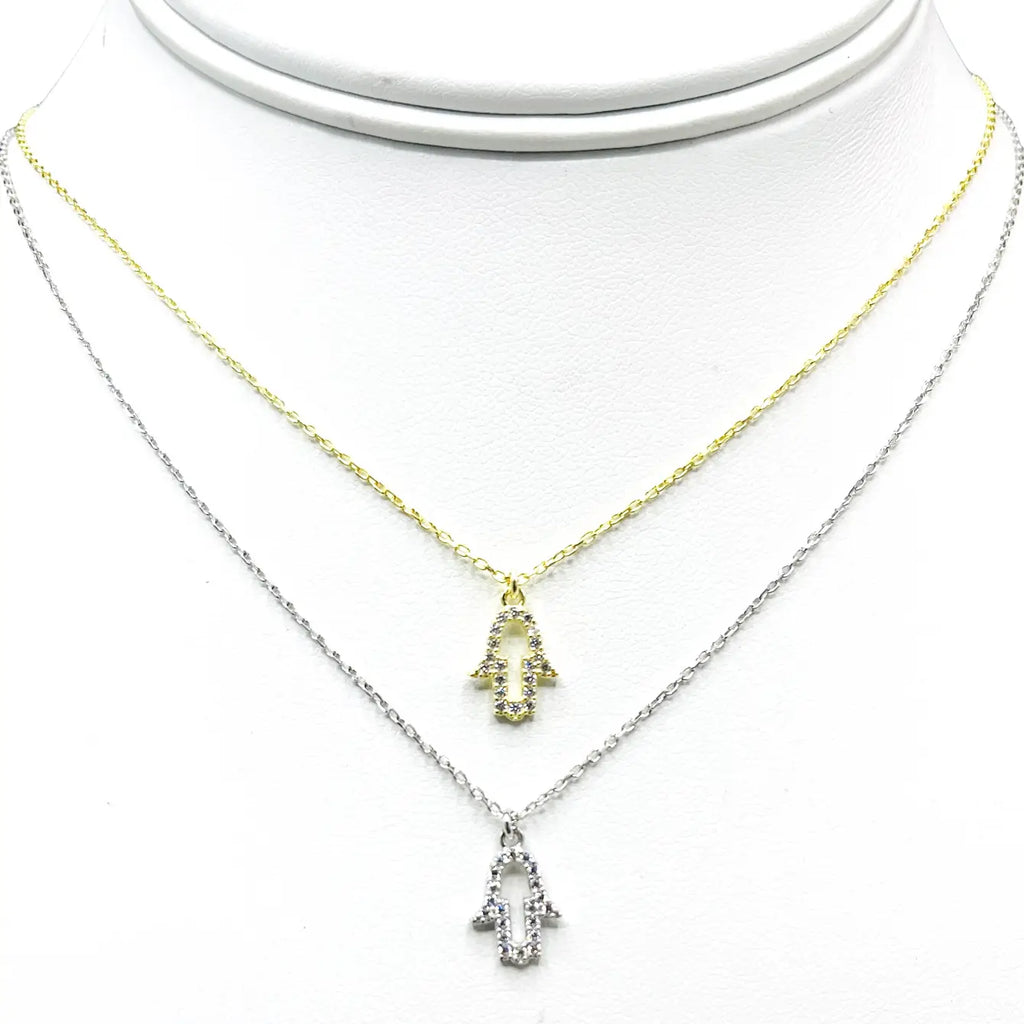 925 Sterling Silver Dainty Hamsa Evil Eye Necklace