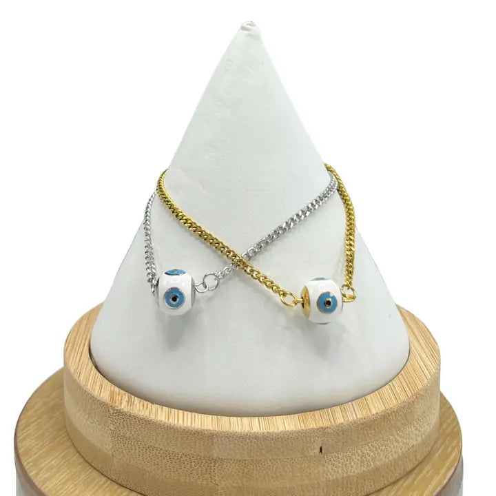 Stainless Steel White Evileye Gold-Silver Plated Bracelet