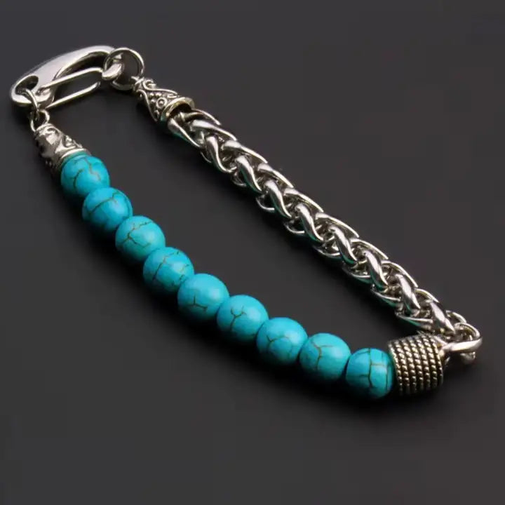 Stainless Steel Chain Bracelet with Natural Gemstone Beads