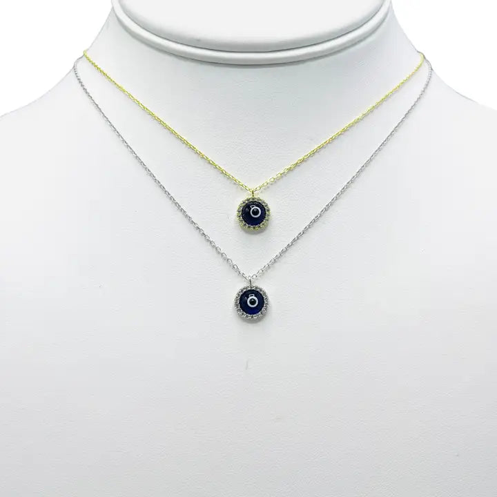 925 Sterling Silver - Round Evileye Stoned Necklace