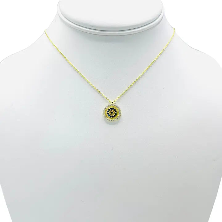 925 Sterling Silver - Round Navy Evileye Necklace