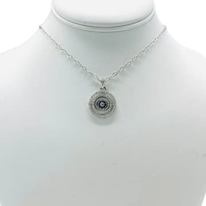 925 Sterling Silver - Large Round Oval Evileye Necklace