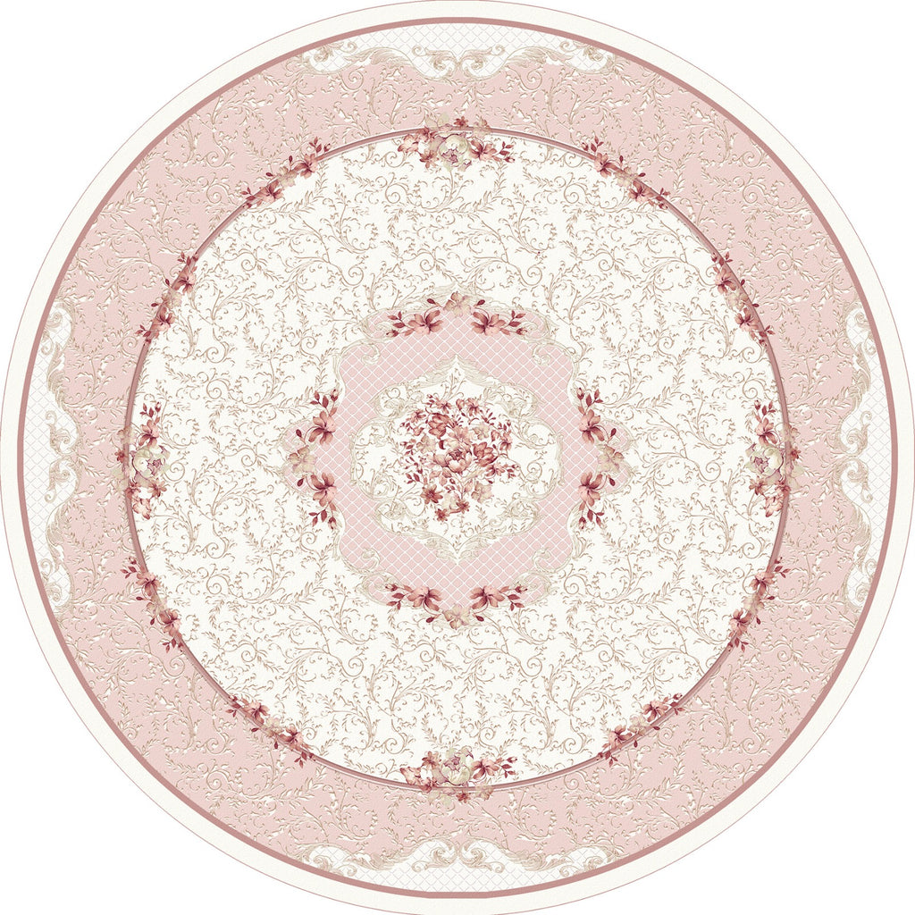 Round Pink Design Lateks Water Resistant Washable Tassel Area Rug