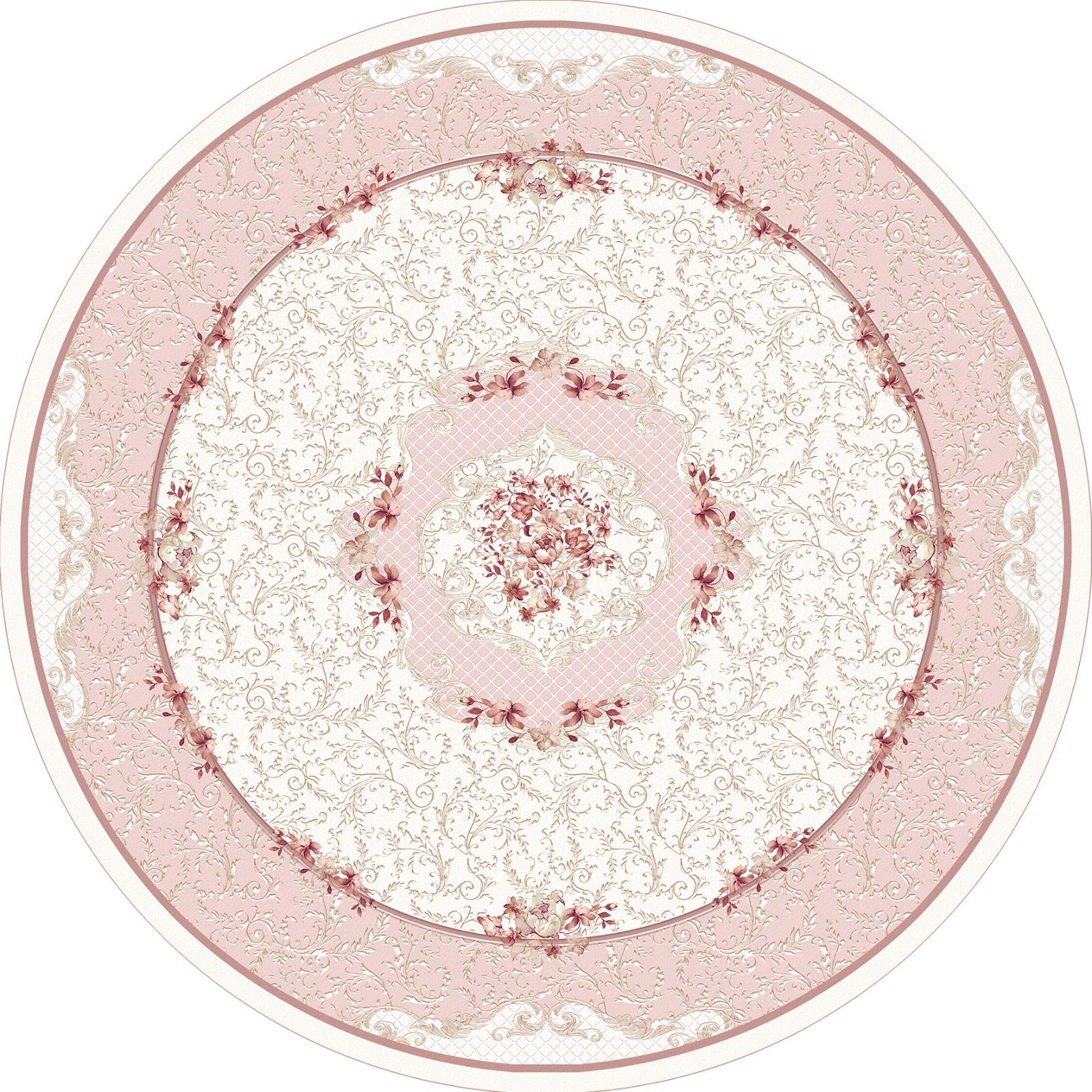 Round Pink Design Lateks Water Resistant Washable Tassel Area Rug