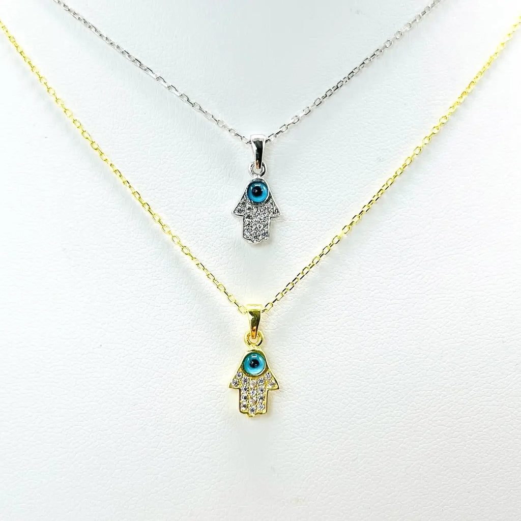925 Sterling Silver -  Evil Eye Mini Hamsa Necklace