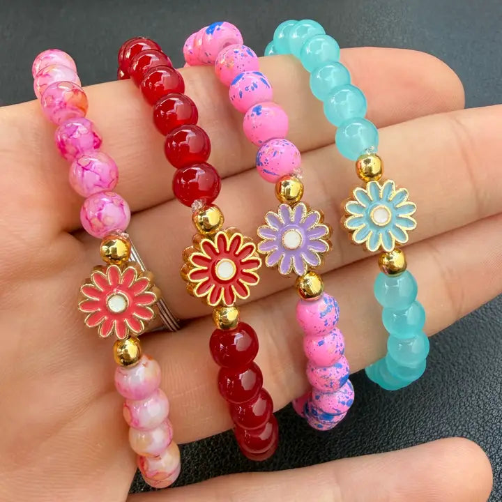 Stretchy Beaded Flower Charm Bracelets – Teen / Petite Fit 