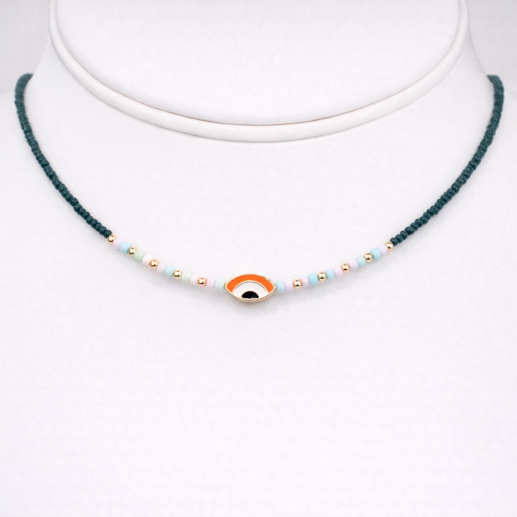 Oval Evil Eye Beaded Necklace: Elegant Protection