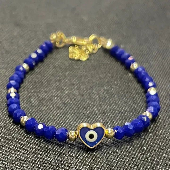 Crystal Beaded Bracelet with Heart Charm - 3 Color Options