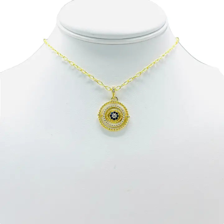 925 Sterling Silver - Large Round Oval Evileye Necklace