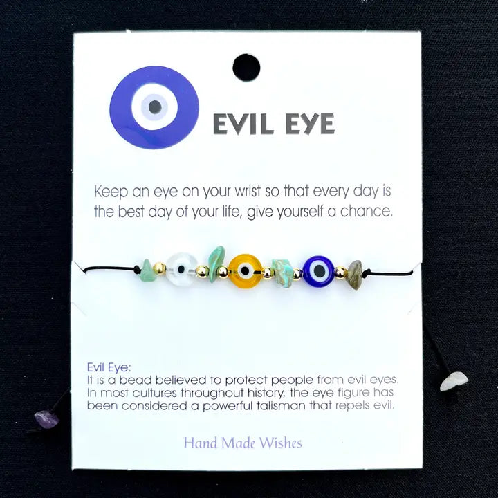 Card Bracelet | Evil Eye Set | Adjustable Stone Bracelet