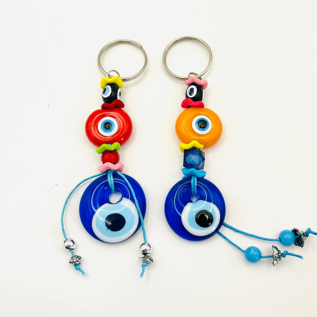 Handmade Red-Orange Stone Evil Eye Keychains - Turkish Craft