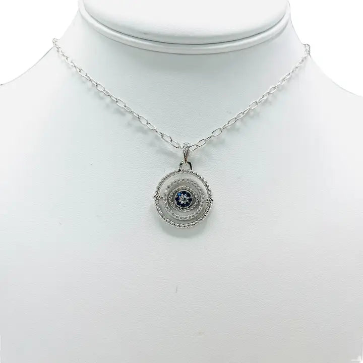 925 Sterling Silver - Large Round Oval Evileye Necklace