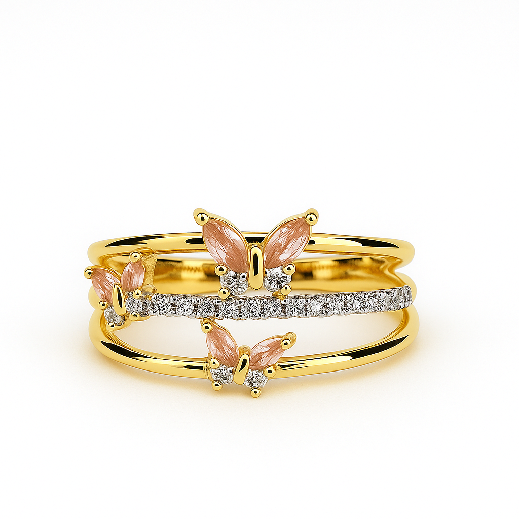 Triple Butterfly Ring – Adjustable Pink Crystal Pavé Band
