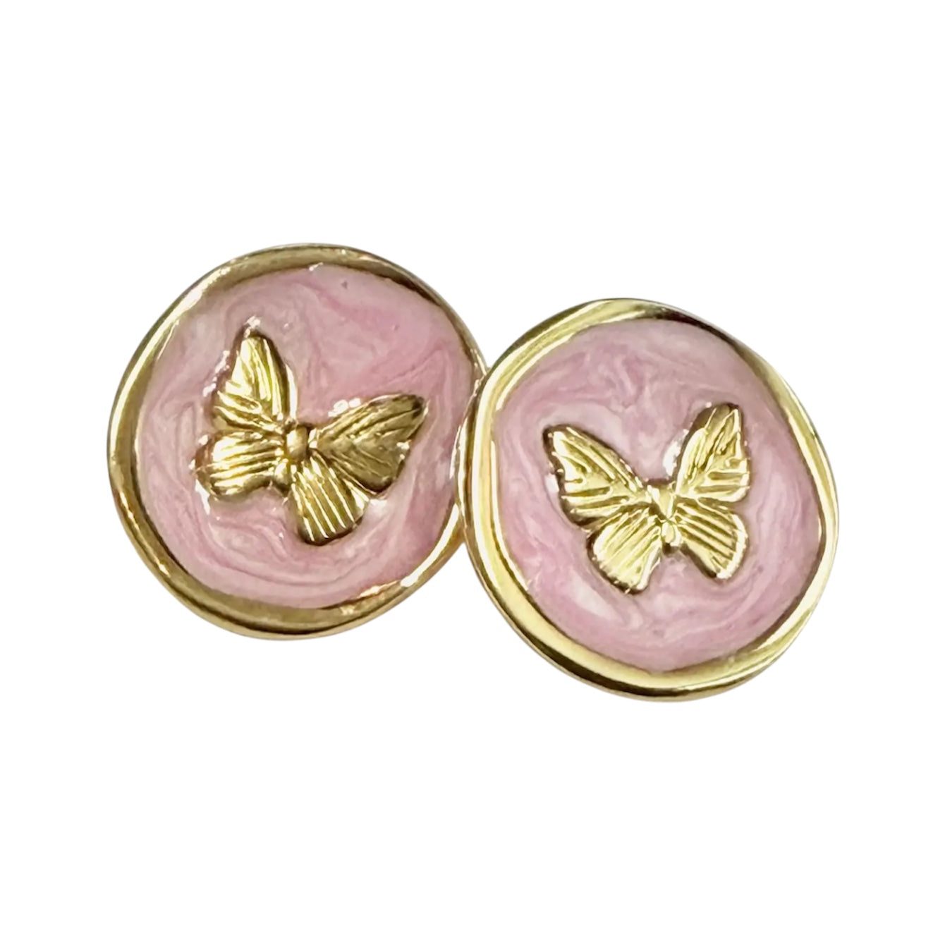 Stainless Steel Gold Pink Enamel Butterfly Stud Earrings