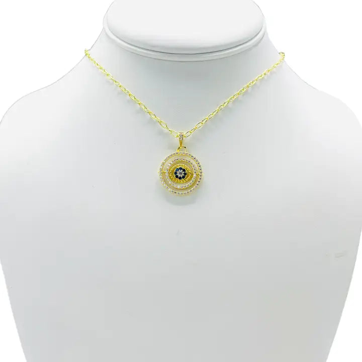 925 Sterling Silver - Large Round Oval Evileye Necklace