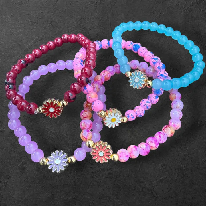 Kids Beaded Flower Charm Bracelet – Assorted Colors