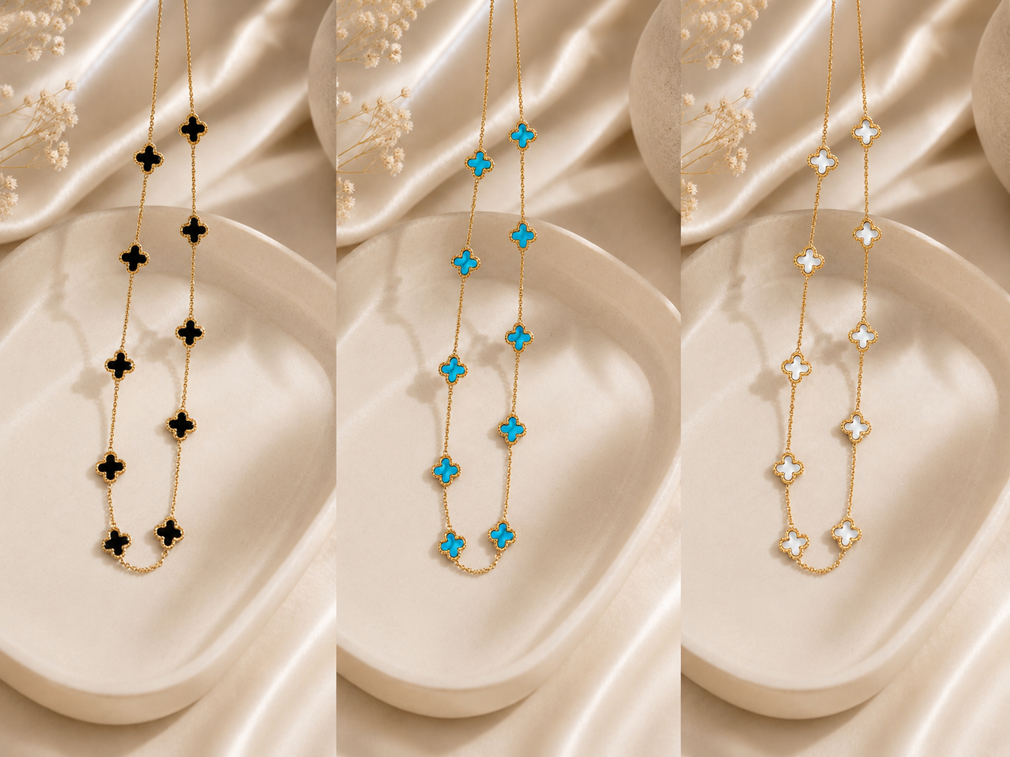 Clover Station Necklace Pendant Charm-Gold Plated