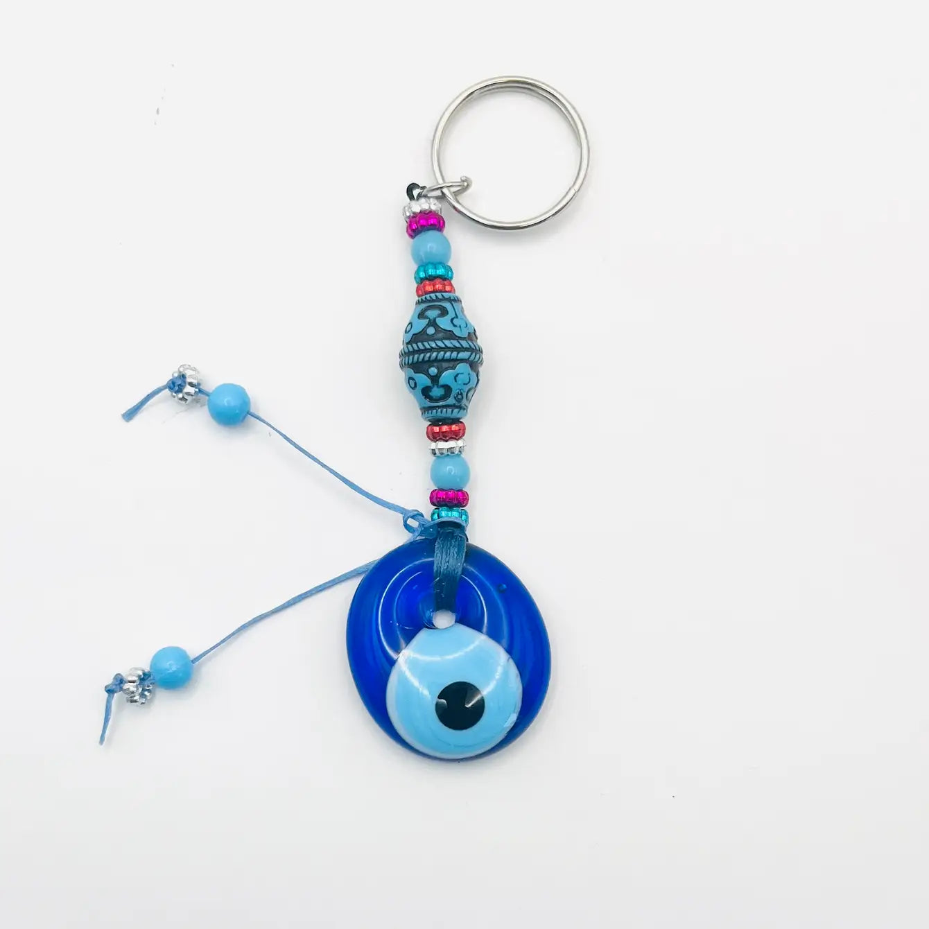 Handmade Patterned Blue Stone Evil Eye Keychain - Turkish