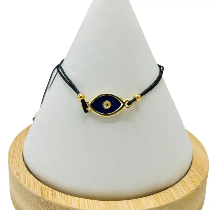 Gold Plated Navy Oval Evileye Bracelet