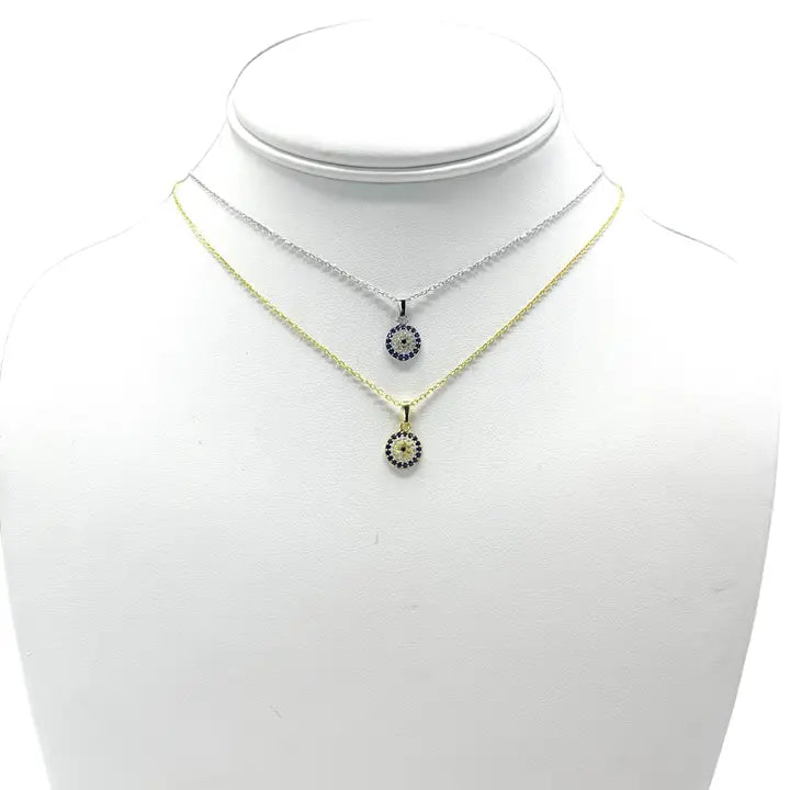 925 Sterling Silver - Classic Small Round Evileye Necklace