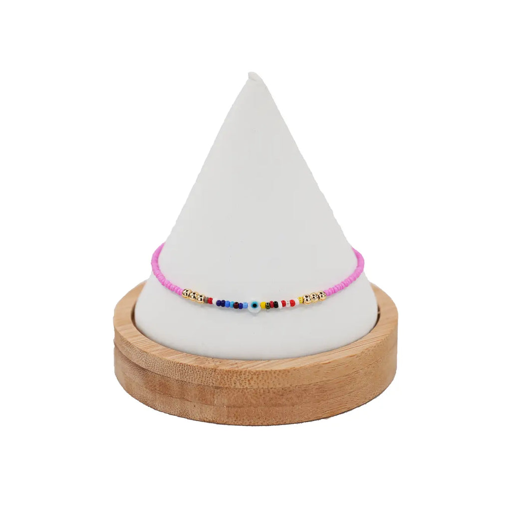 Pink Evil Eye Beaded Summer Anklet: Embrace Protection 