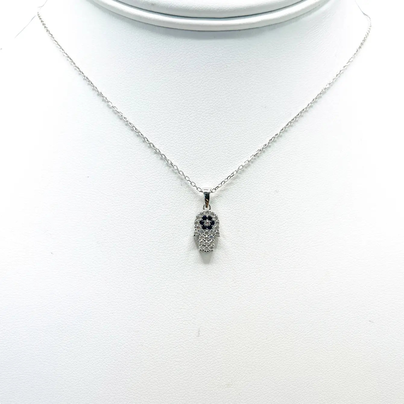 925 Sterling Silver Double Side JZ S Hamsa Evil Eye Necklace