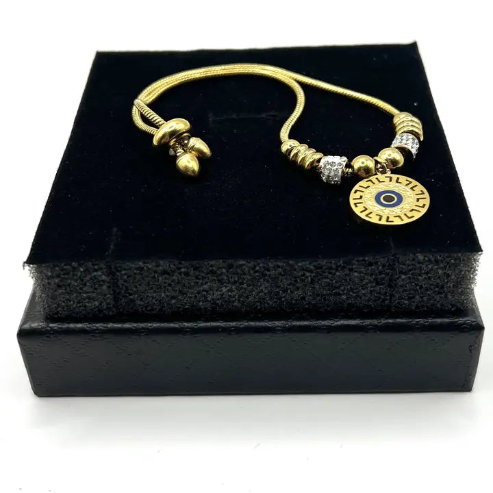 Stainless Steel Evil Eye Bracelet | Protective Charm | Gold