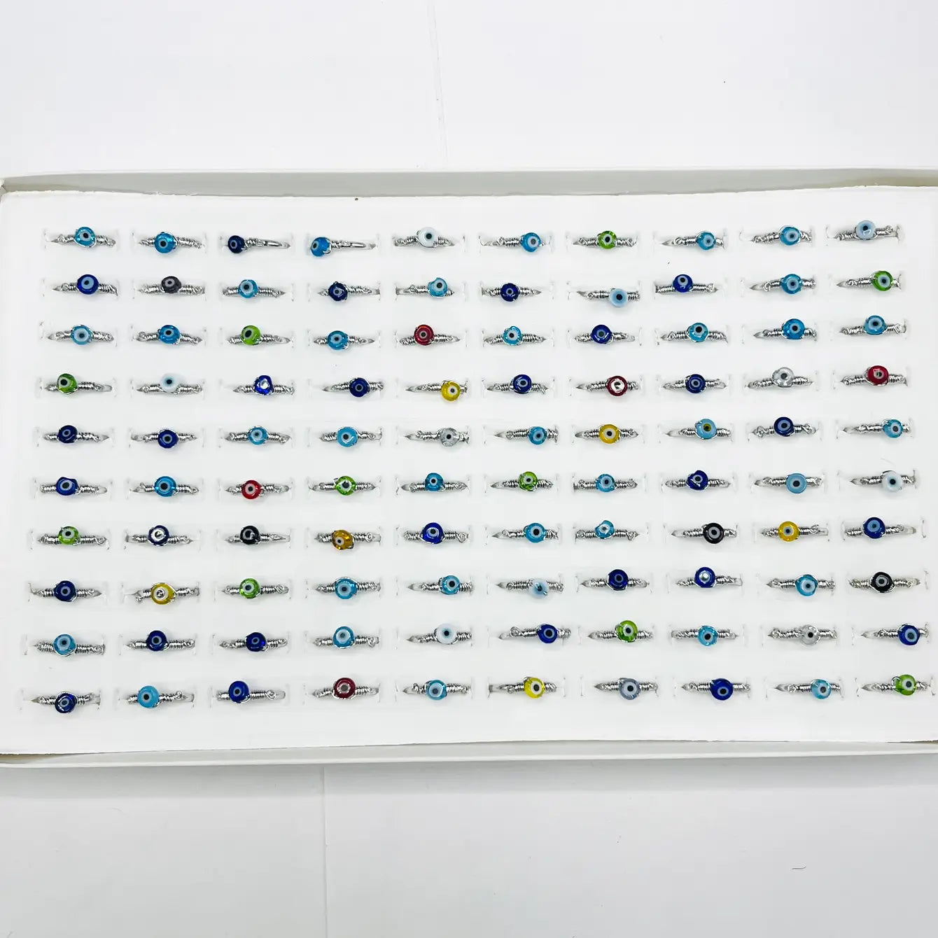 Adjustable Colorful Evil Eye Rings - 100 Piece Set