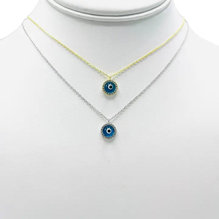925 Sterling Silver - Round Evileye Stoned Necklace