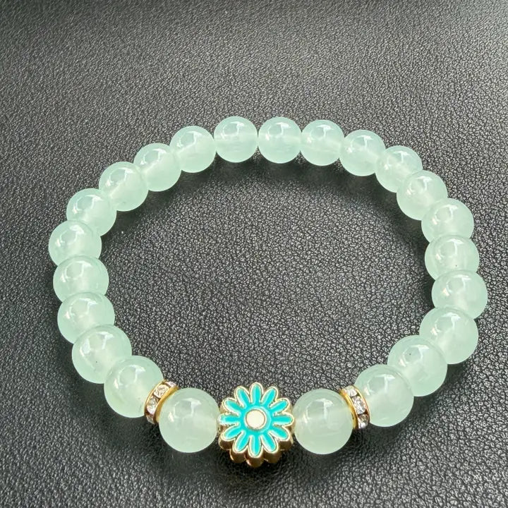 Stretchy Beaded Flower Charm Bracelets – 7 Color Mix Set